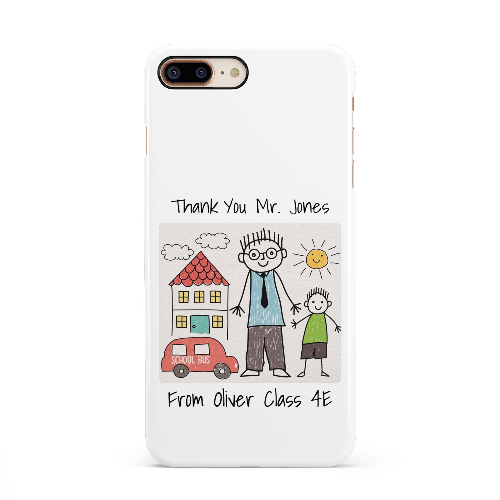 Personalised Kids Drawing Thank You Teacher Apple iPhone 7 8 Plus 3D Snap Case