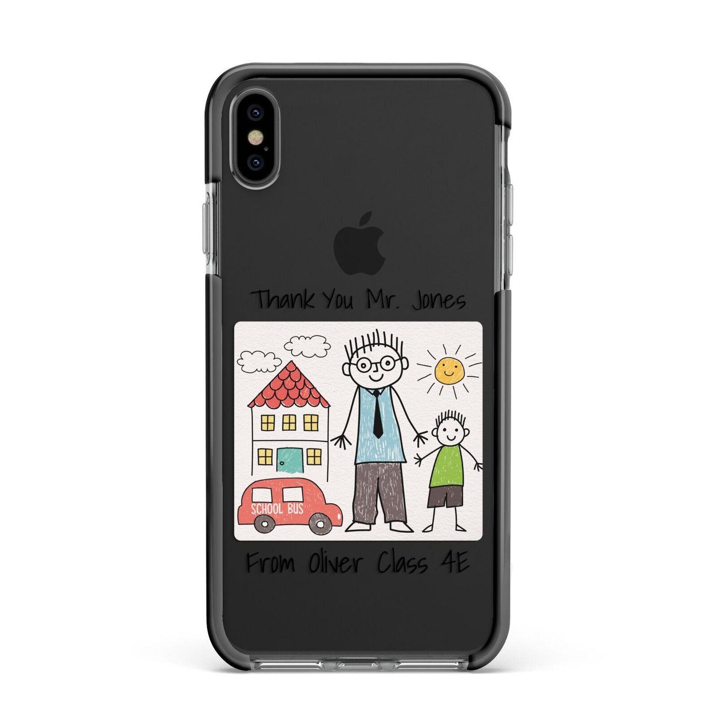 Personalised Kids Drawing Thank You Teacher Apple iPhone Xs Max Impact Case Black Edge on Black Phone