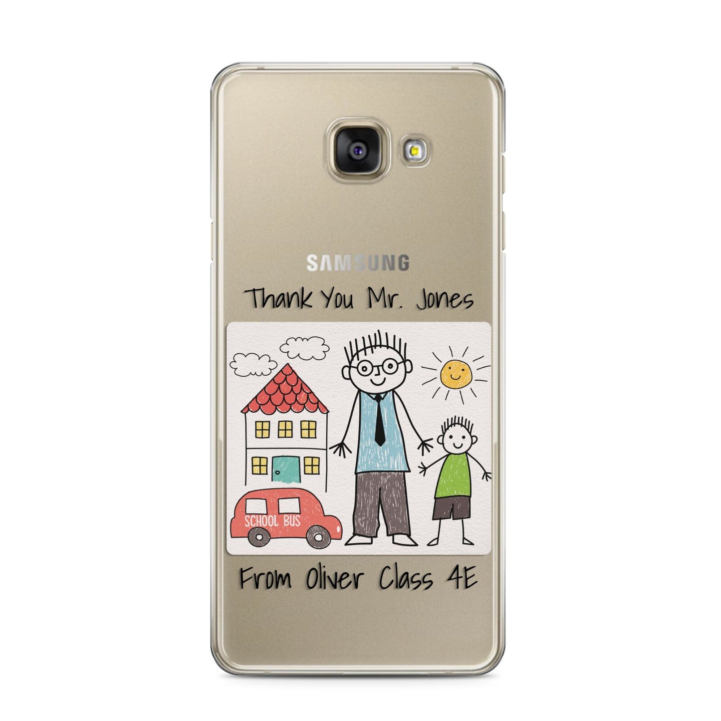 Personalised Kids Drawing Thank You Teacher Samsung Galaxy A3 2016 Case on gold phone