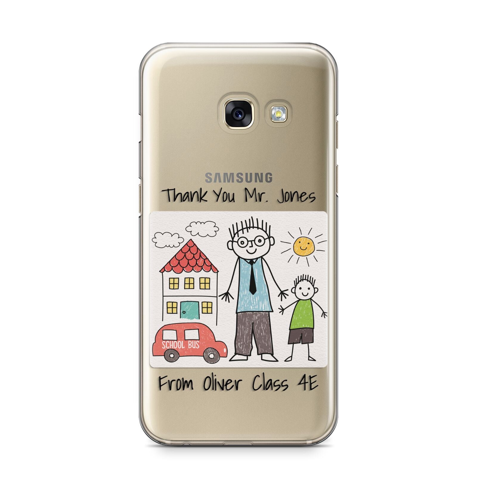 Personalised Kids Drawing Thank You Teacher Samsung Galaxy A3 2017 Case on gold phone