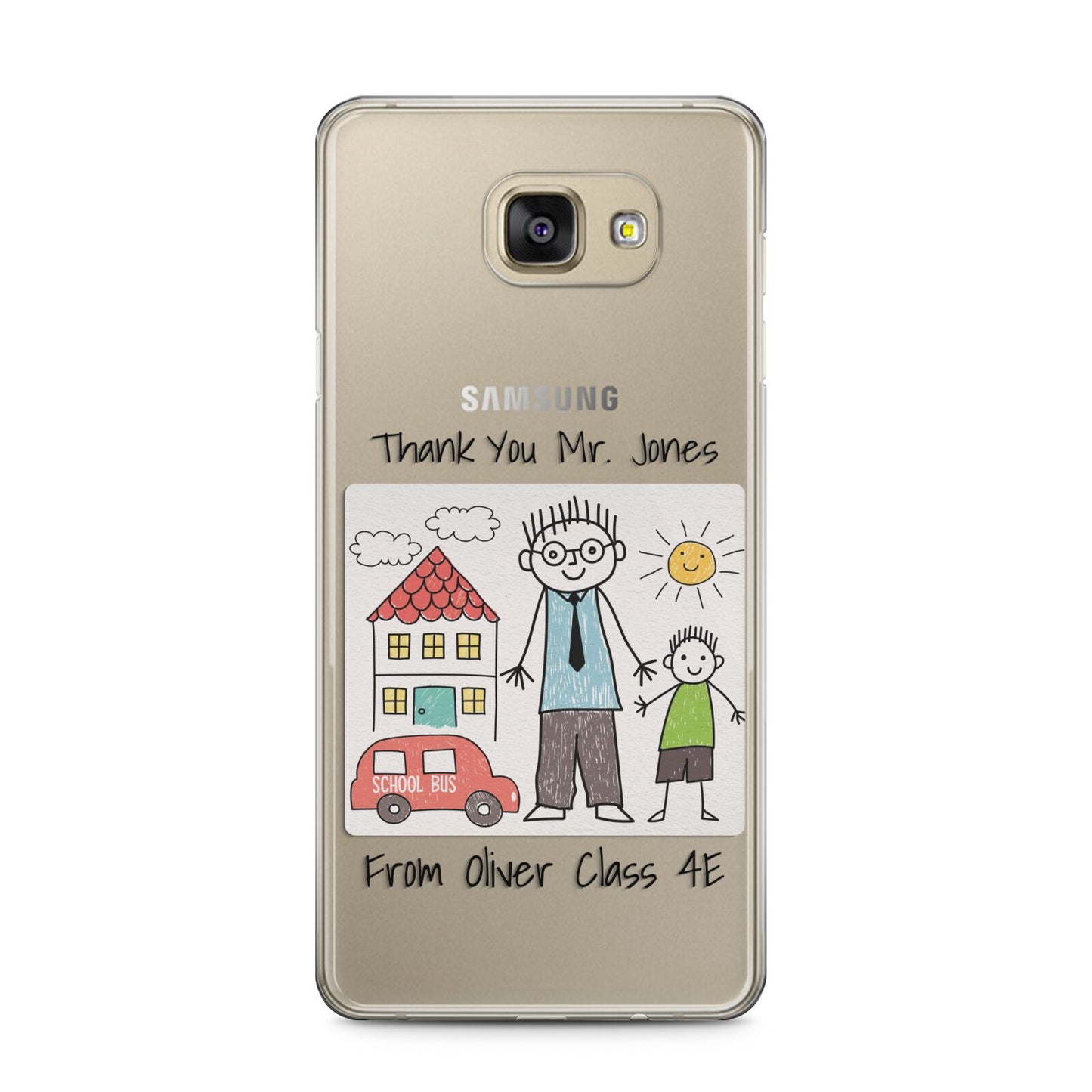 Personalised Kids Drawing Thank You Teacher Samsung Galaxy A5 2016 Case on gold phone