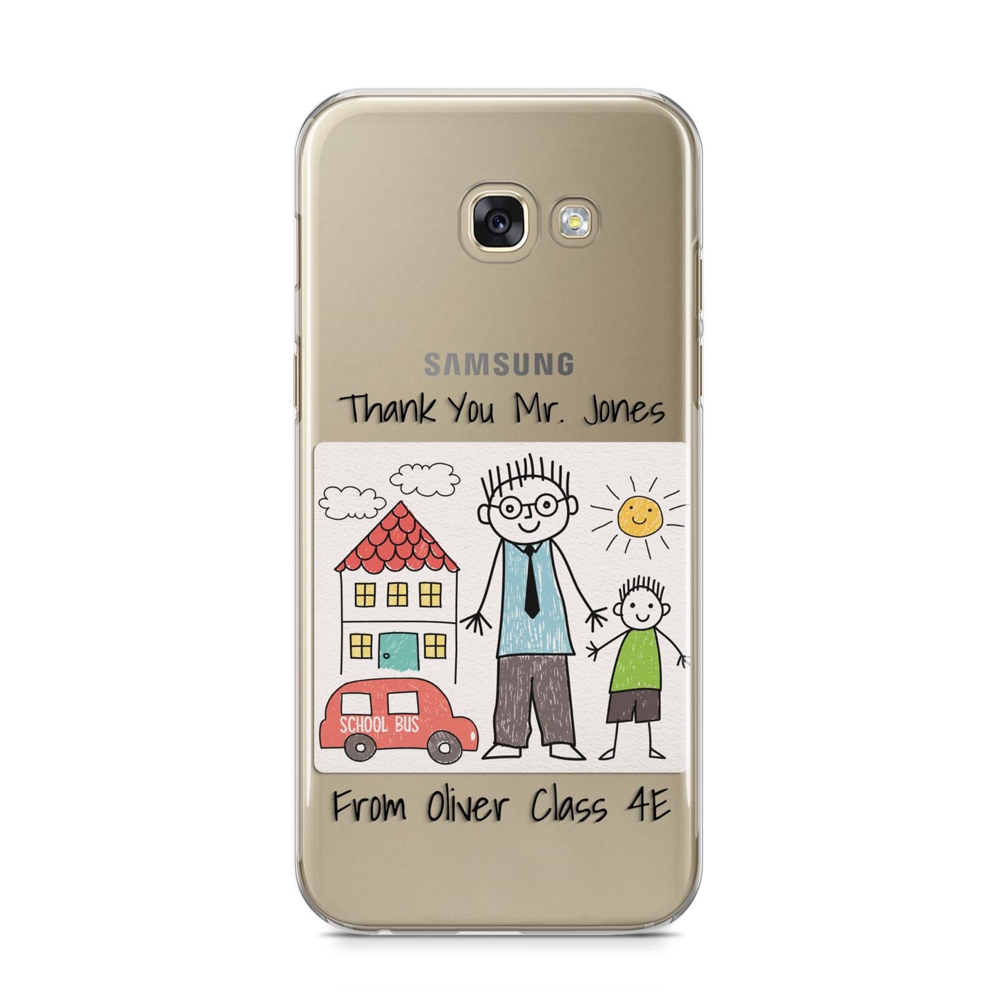 Personalised Kids Drawing Thank You Teacher Samsung Galaxy A5 2017 Case on gold phone