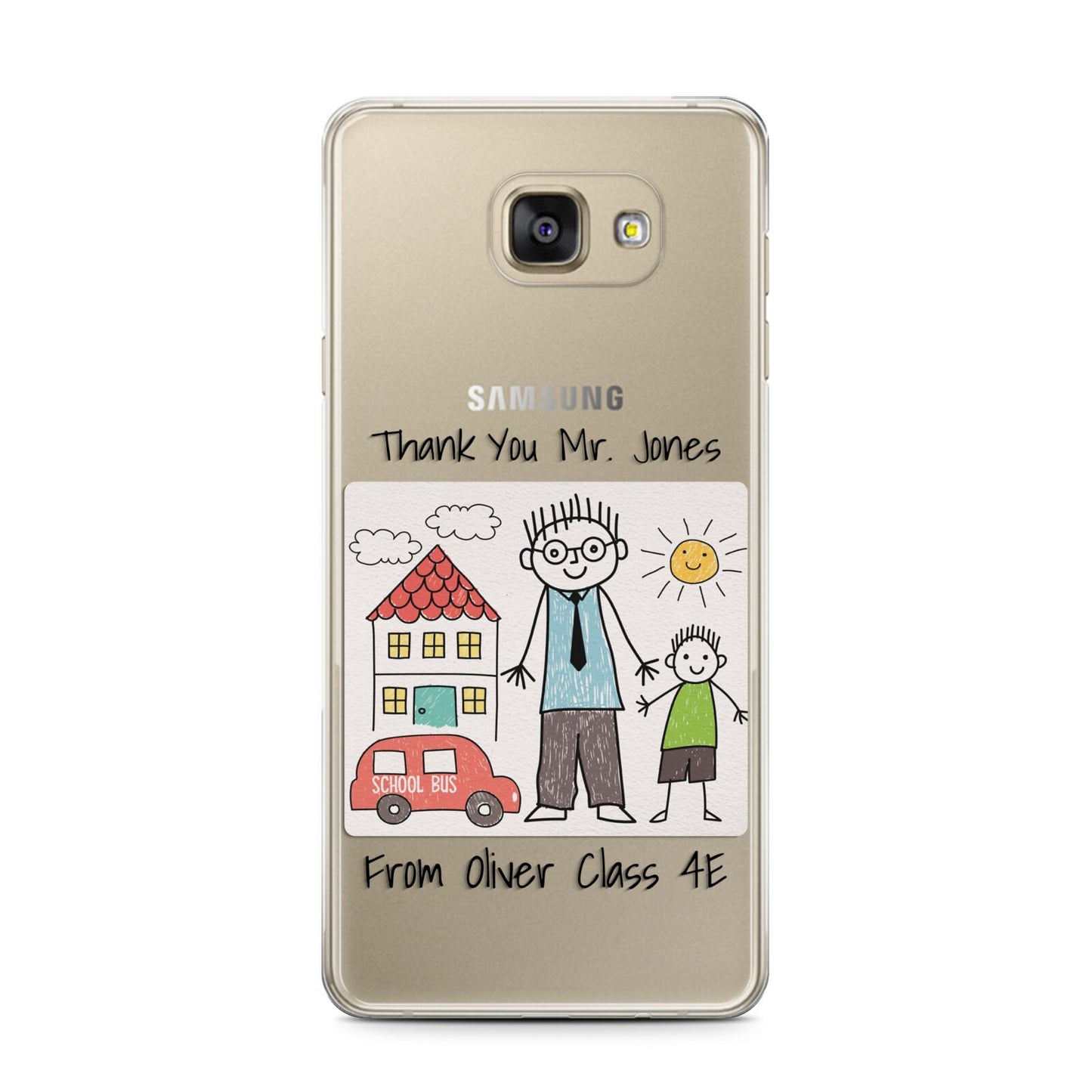 Personalised Kids Drawing Thank You Teacher Samsung Galaxy A7 2016 Case on gold phone