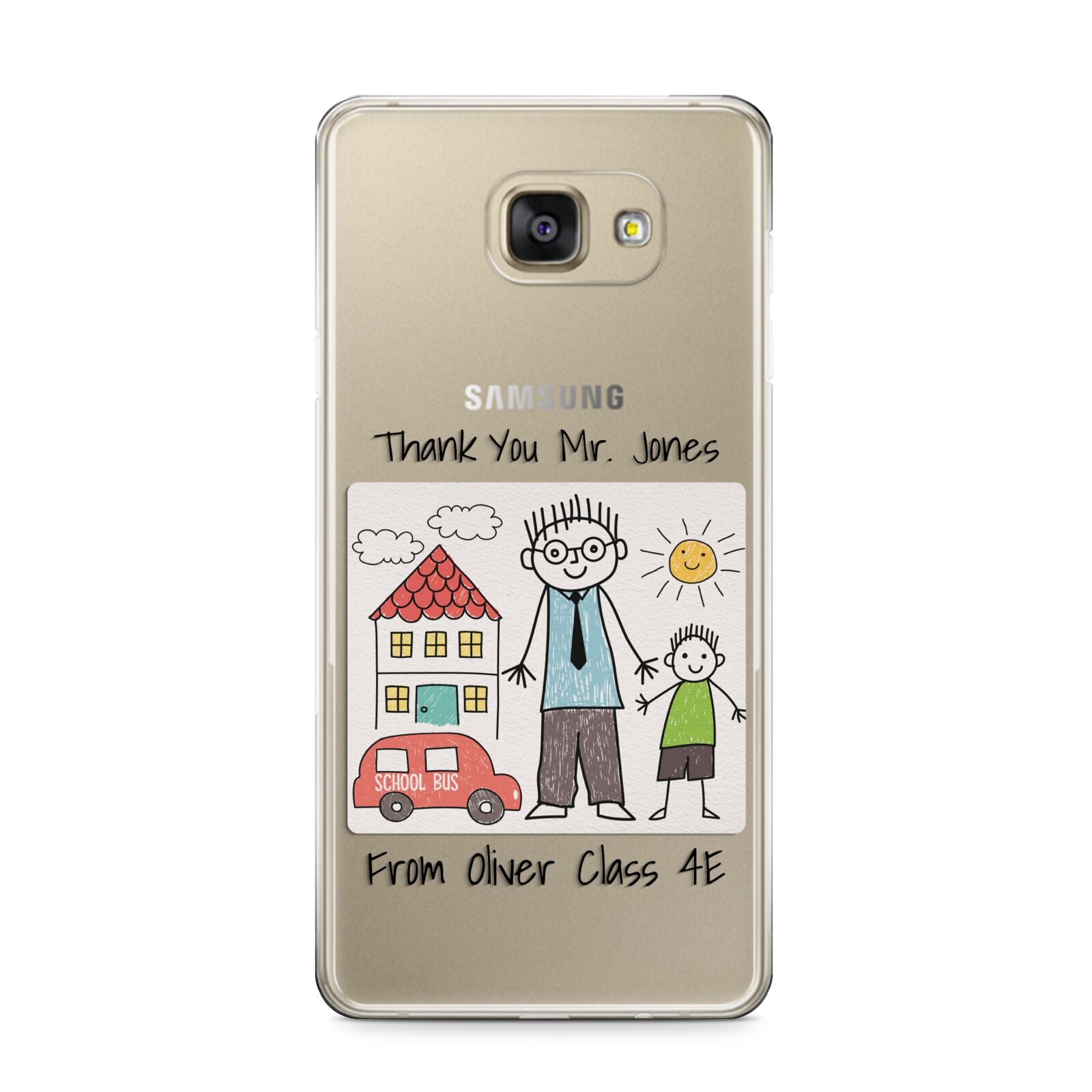 Personalised Kids Drawing Thank You Teacher Samsung Galaxy A9 2016 Case on gold phone