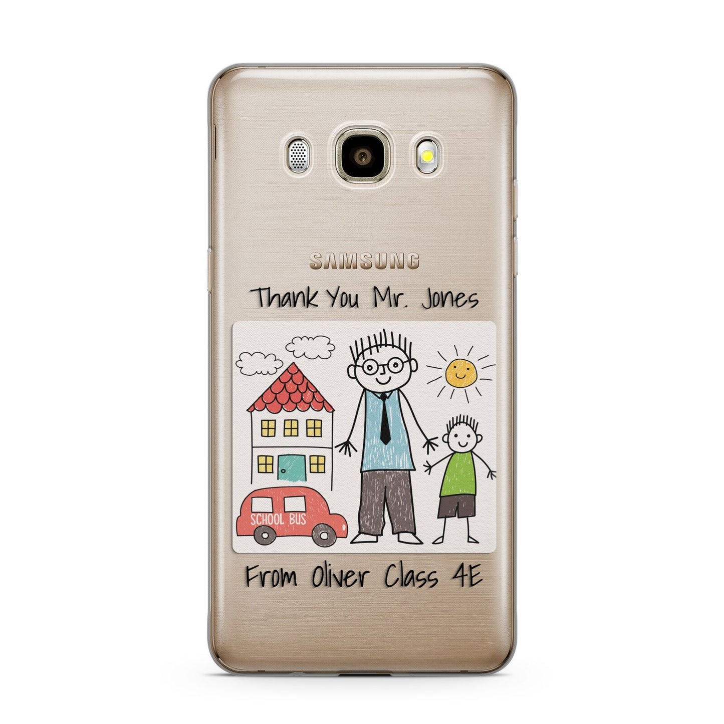 Personalised Kids Drawing Thank You Teacher Samsung Galaxy J7 2016 Case on gold phone