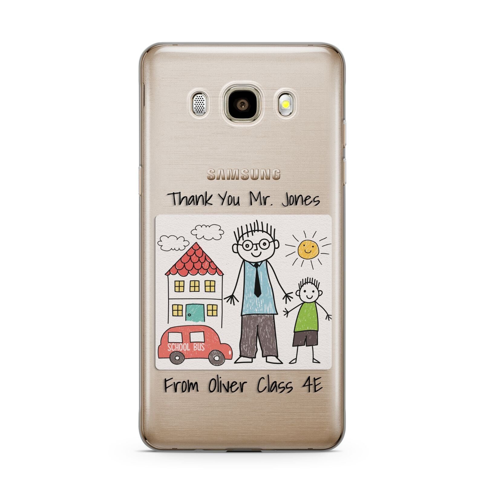 Personalised Kids Drawing Thank You Teacher Samsung Galaxy J7 2016 Case on gold phone