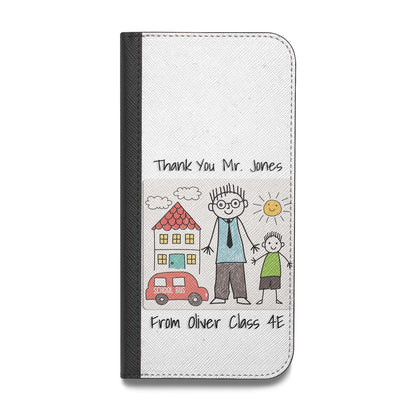 Personalised Kids Drawing Thank You Teacher Vegan Leather Flip iPhone Case