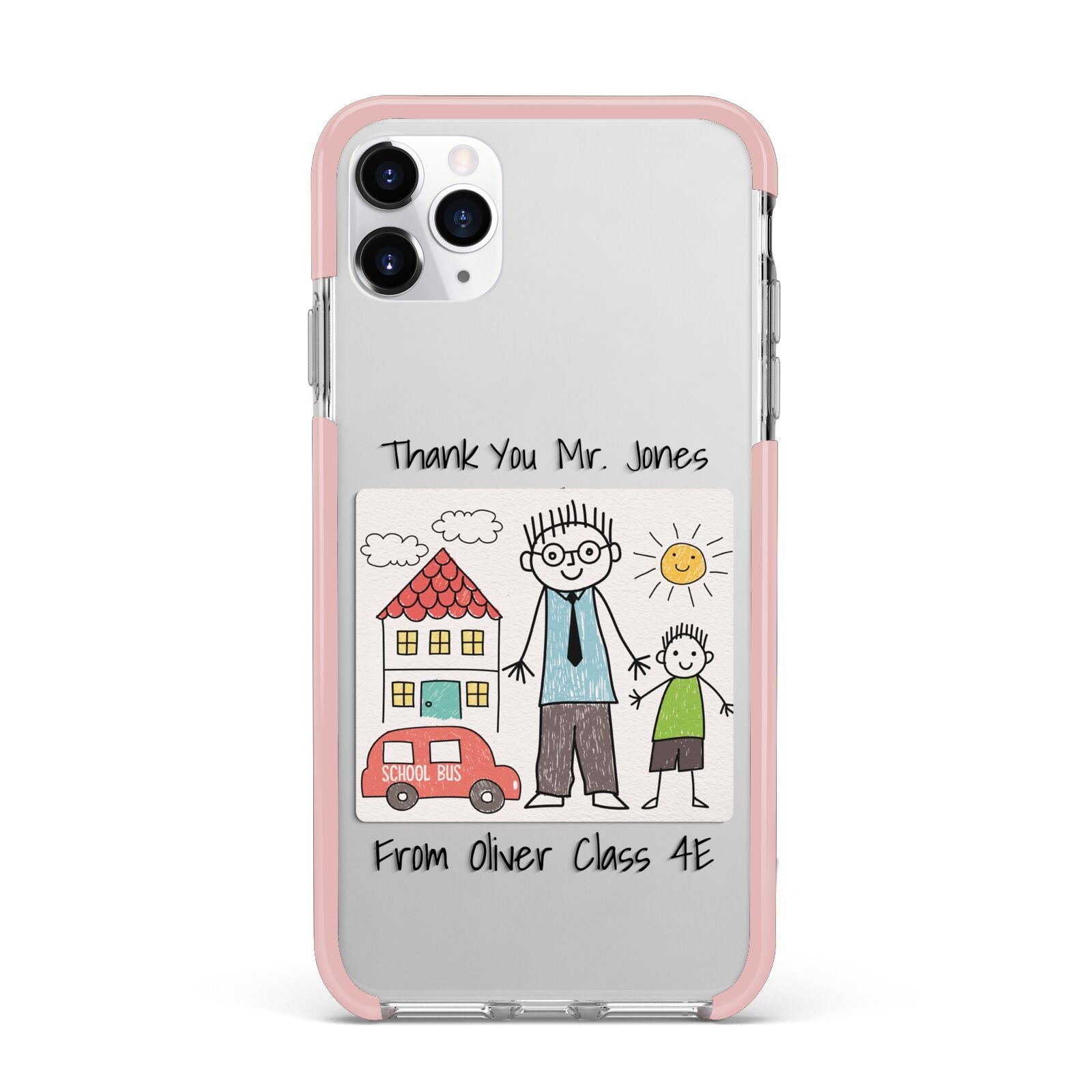 Personalised Kids Drawing Thank You Teacher iPhone 11 Pro Max Impact Pink Edge Case