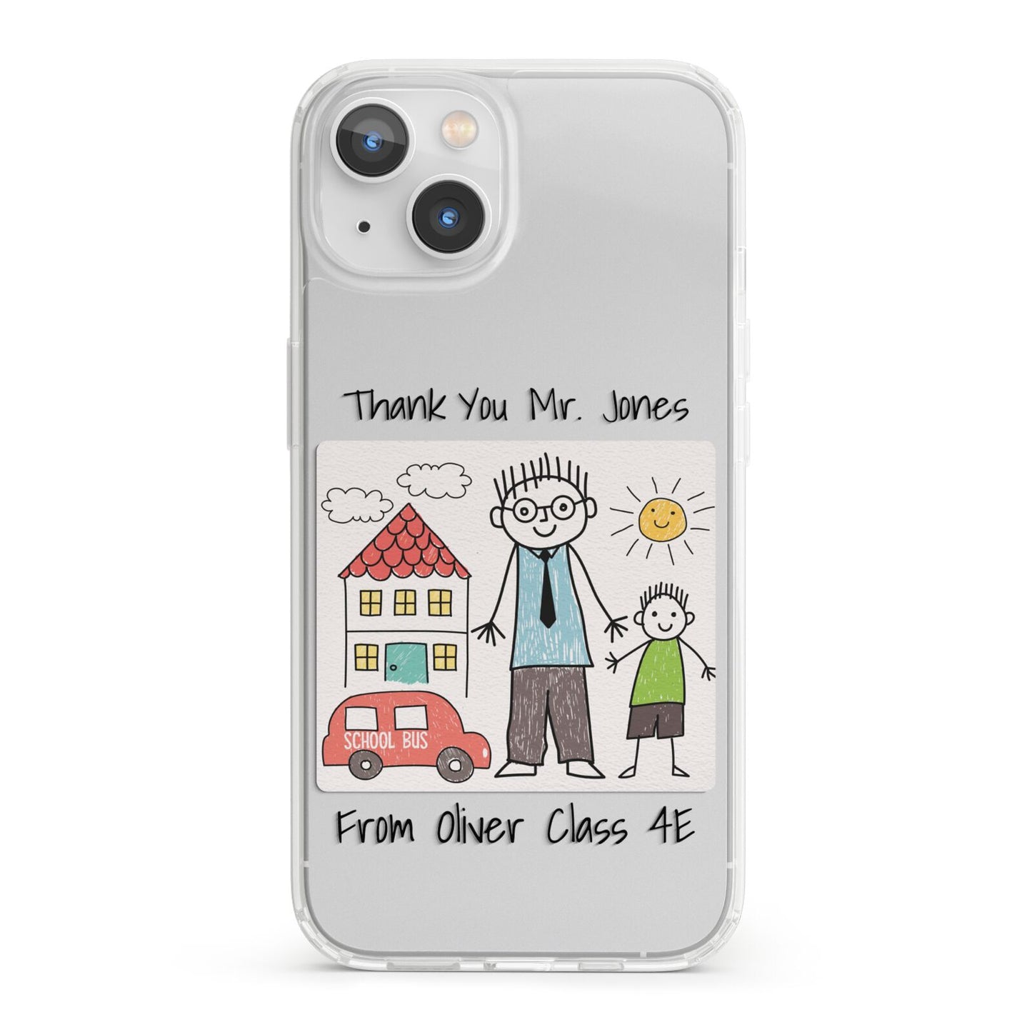 Personalised Kids Drawing Thank You Teacher iPhone 13 Clear Bumper Case