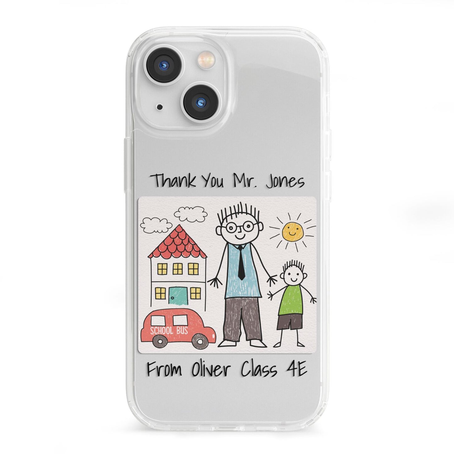 Personalised Kids Drawing Thank You Teacher iPhone 13 Mini Clear Bumper Case