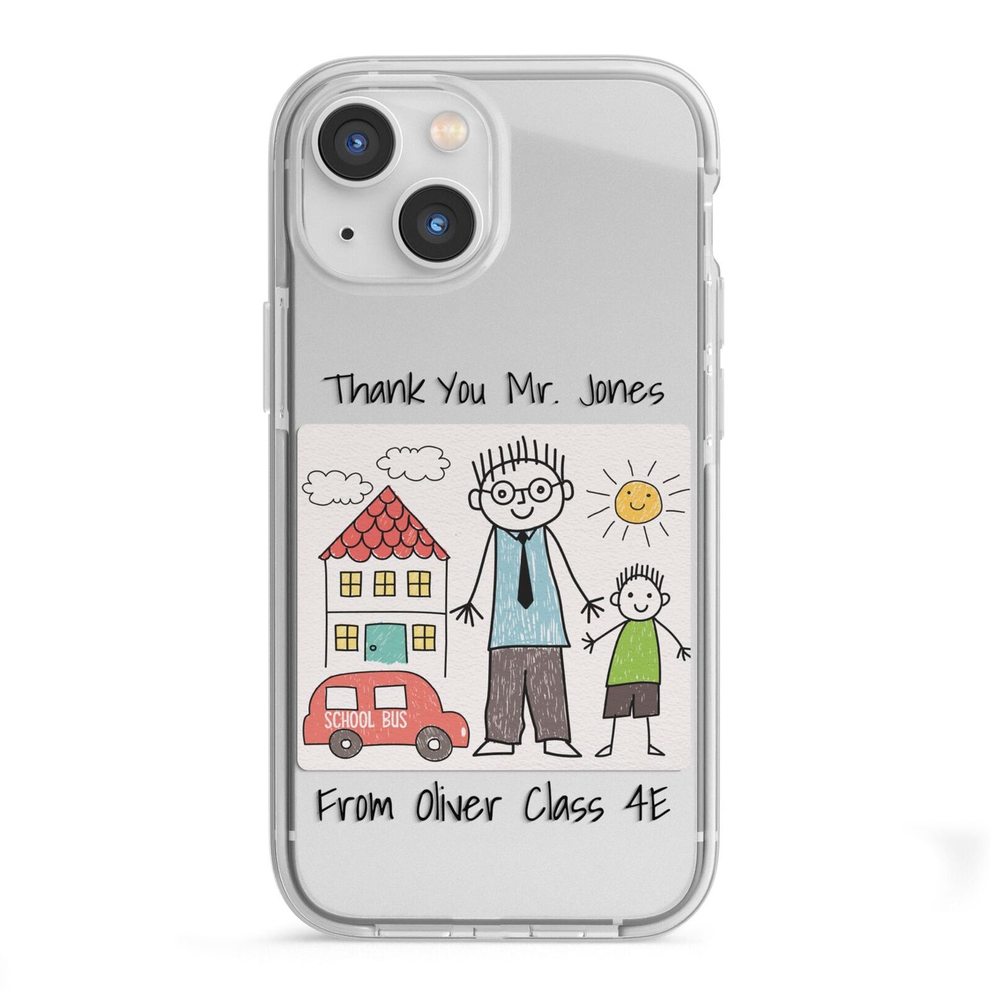 Personalised Kids Drawing Thank You Teacher iPhone 13 Mini TPU Impact Case with White Edges