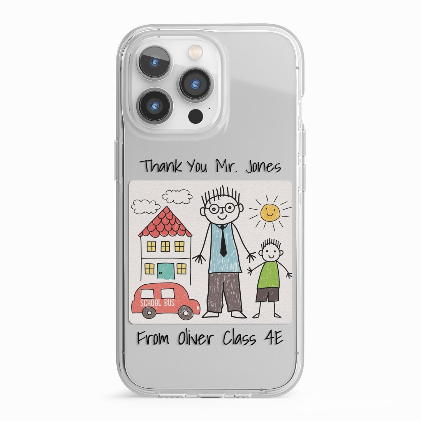 Personalised Kids Drawing Thank You Teacher iPhone 13 Pro TPU Impact Case with White Edges