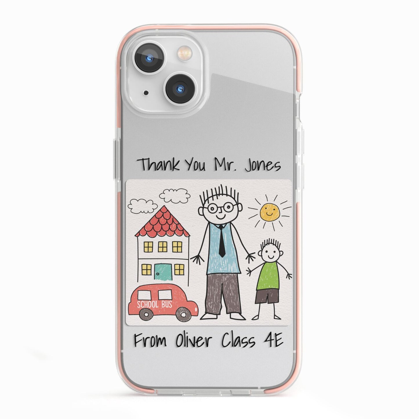 Personalised Kids Drawing Thank You Teacher iPhone 13 TPU Impact Case with Pink Edges