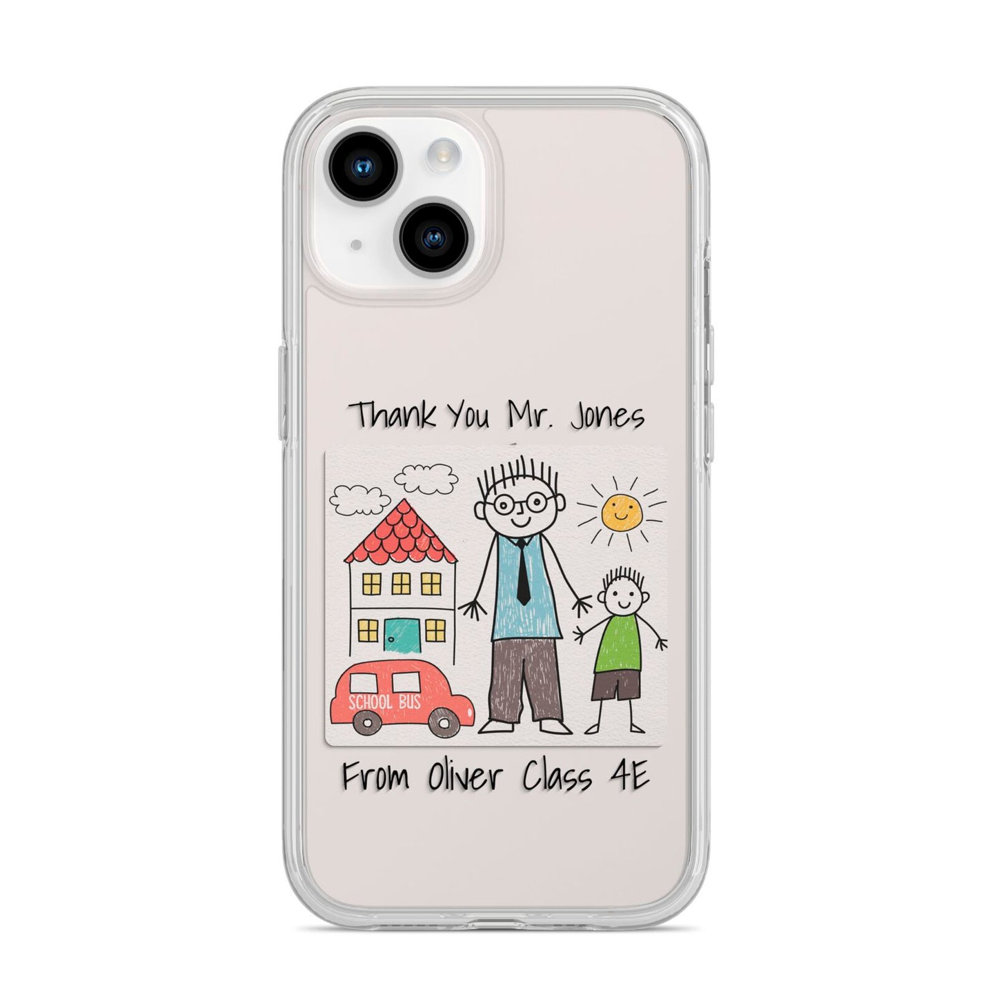 Personalised Kids Drawing Thank You Teacher iPhone 14 Clear Tough Case Starlight