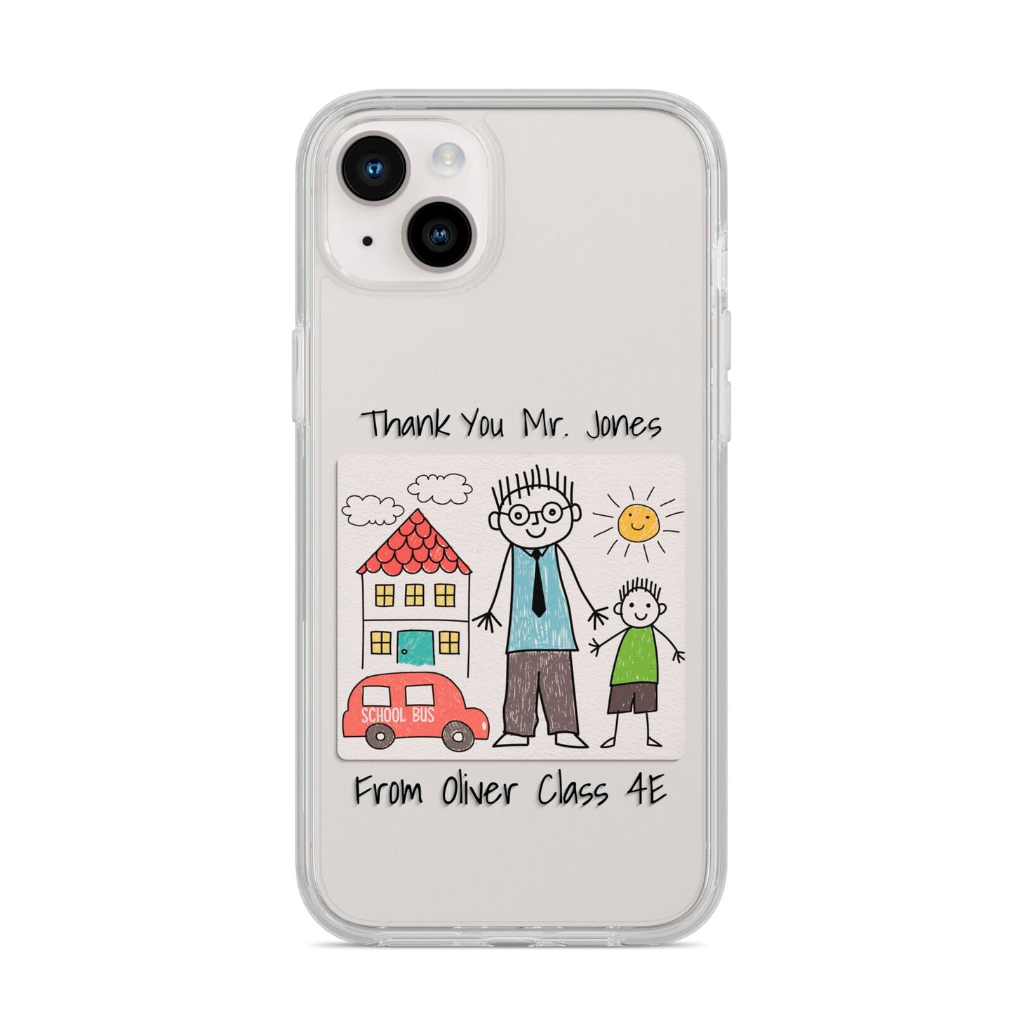 Personalised Kids Drawing Thank You Teacher iPhone 14 Plus Clear Tough Case Starlight