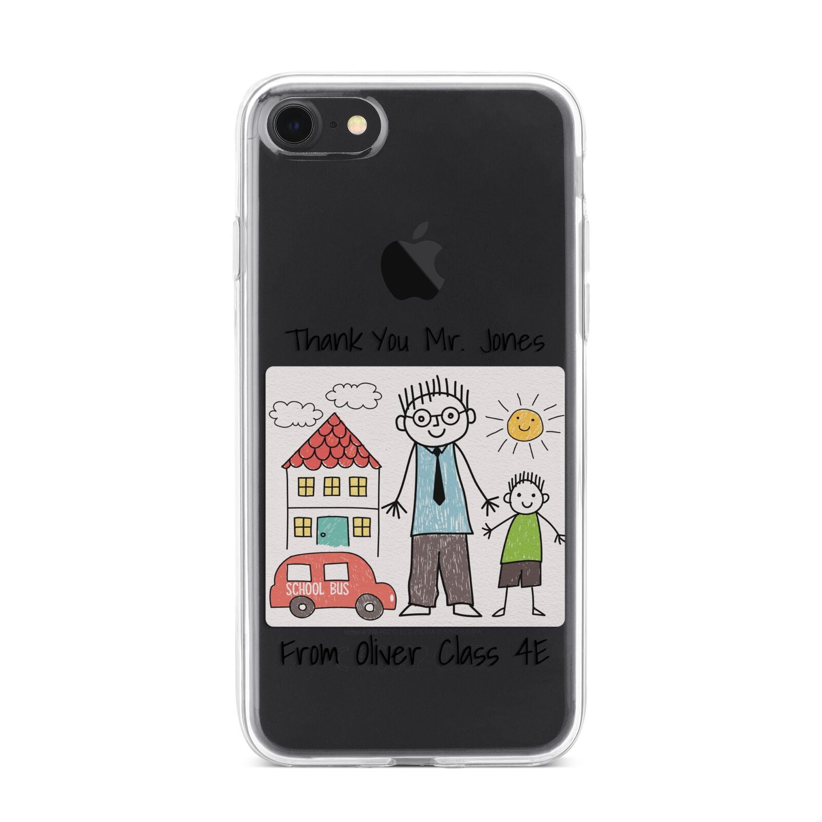 Personalised Kids Drawing Thank You Teacher iPhone 7 Bumper Case on Black iPhone