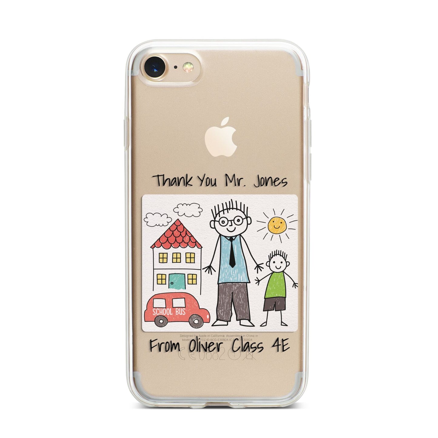 Personalised Kids Drawing Thank You Teacher iPhone 7 Bumper Case on Gold iPhone