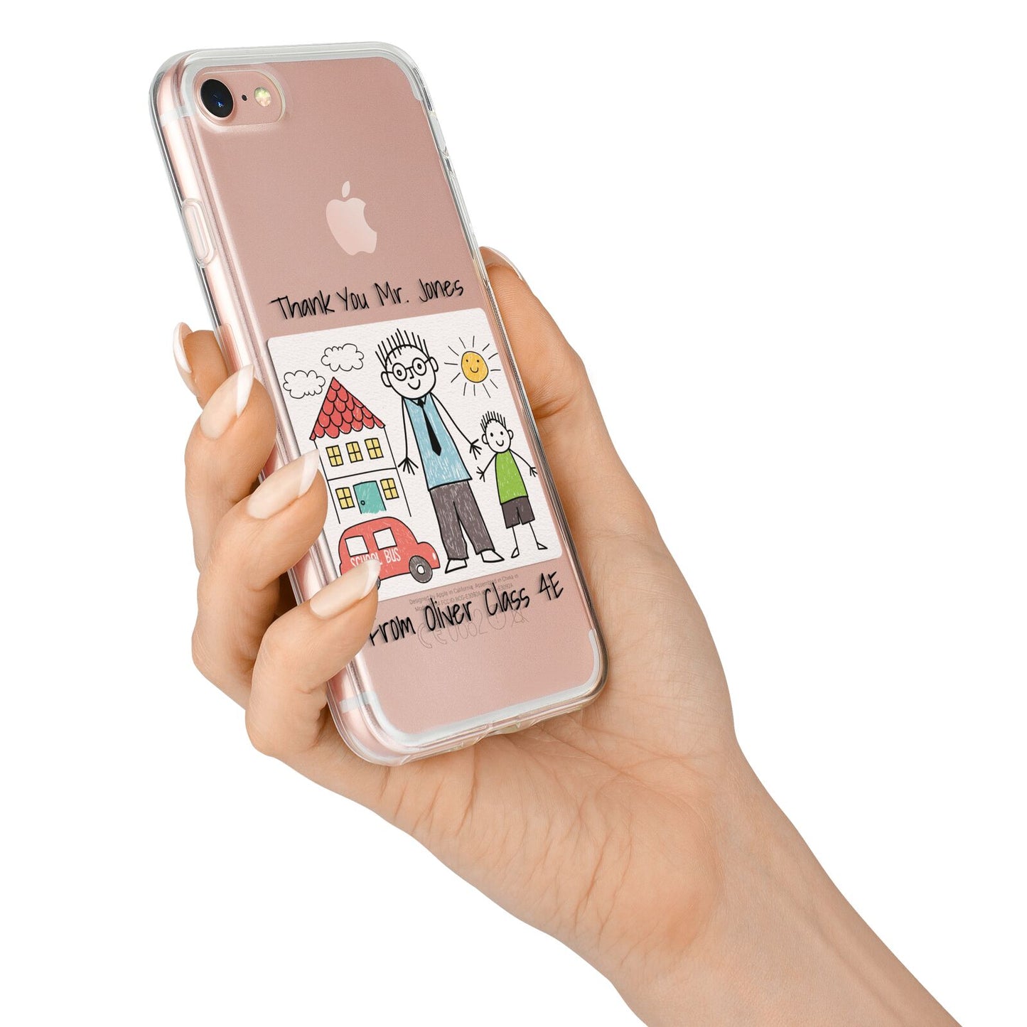 Personalised Kids Drawing Thank You Teacher iPhone 7 Bumper Case on Rose Gold iPhone Alternative Image