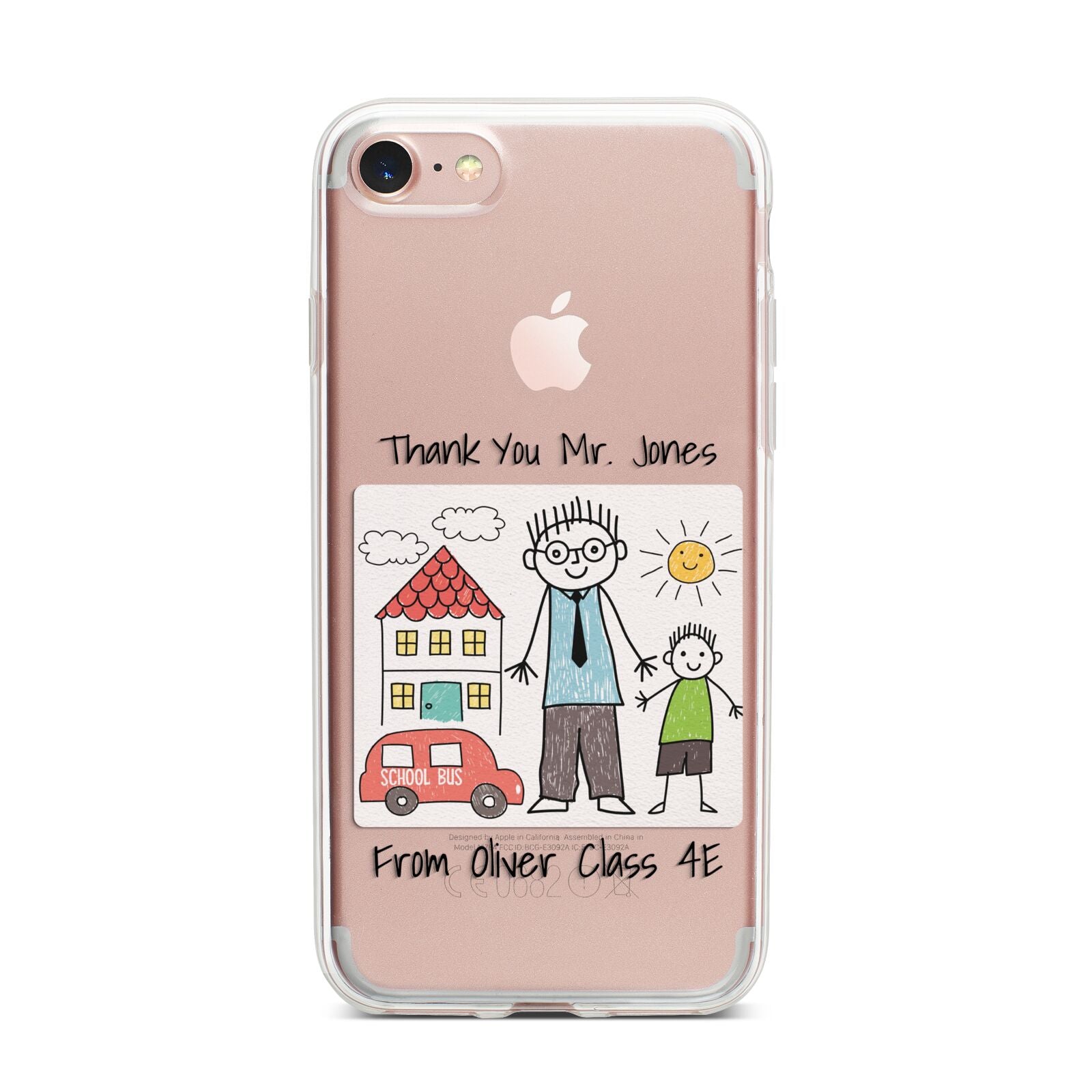 Personalised Kids Drawing Thank You Teacher iPhone 7 Bumper Case on Rose Gold iPhone