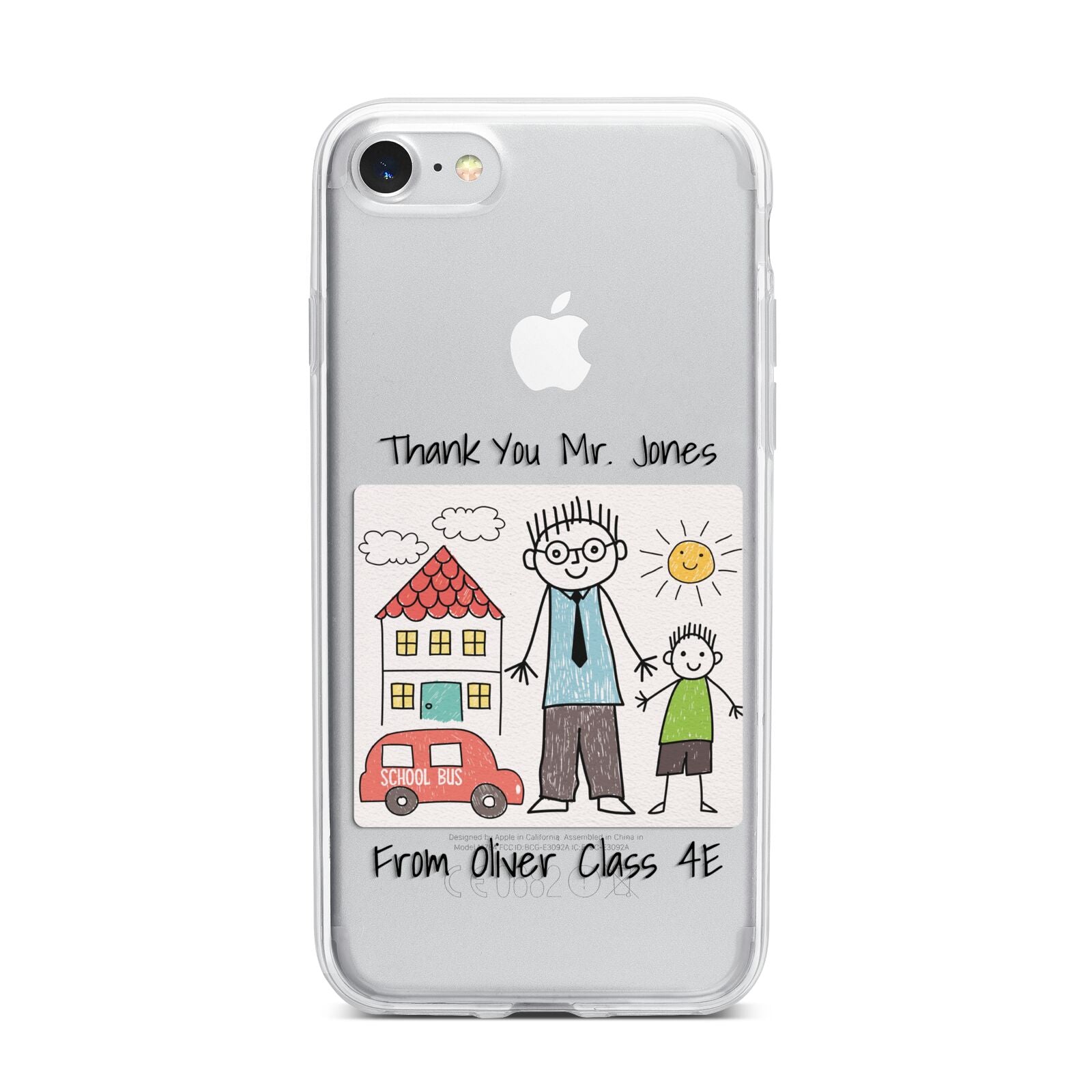 Personalised Kids Drawing Thank You Teacher iPhone 7 Bumper Case on Silver iPhone