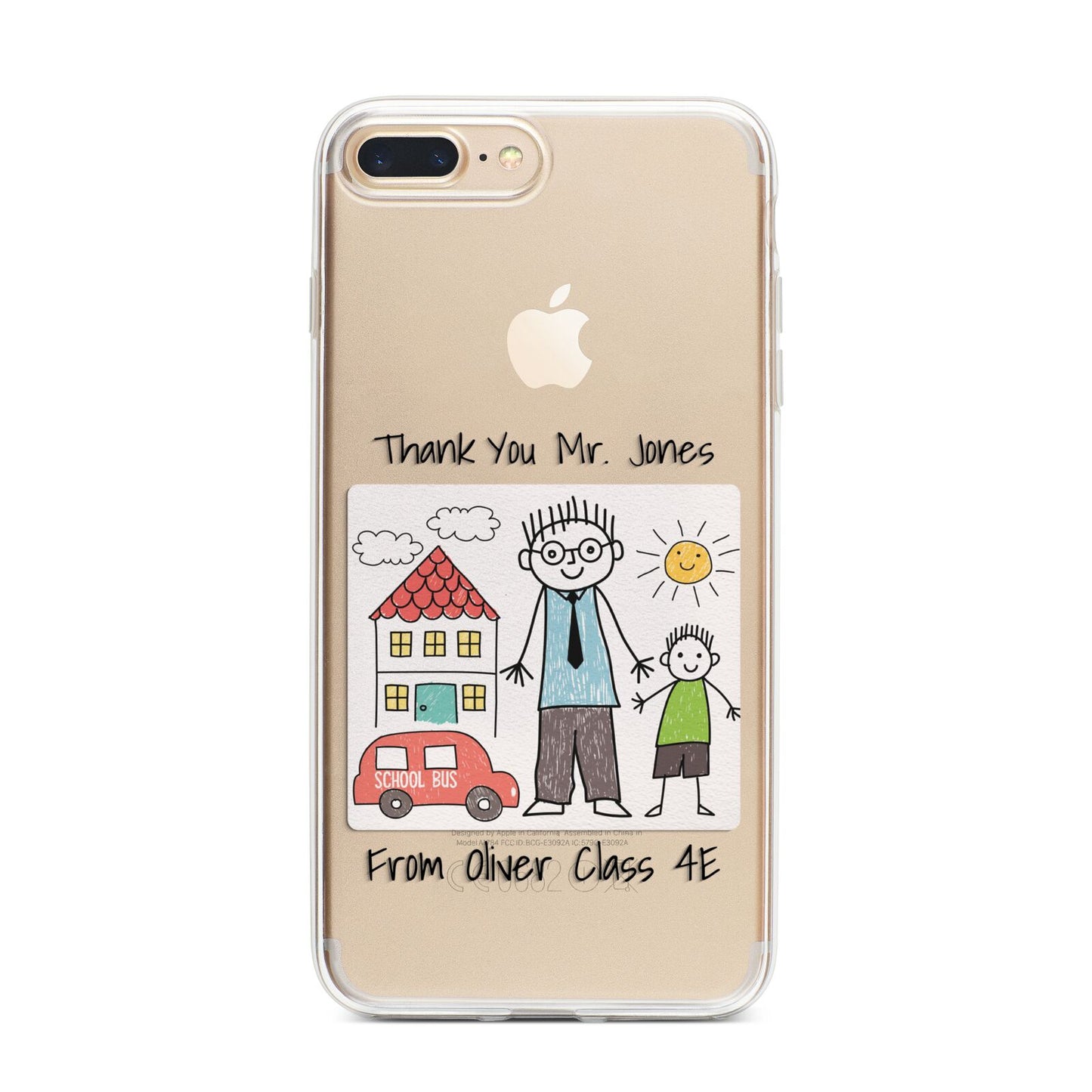 Personalised Kids Drawing Thank You Teacher iPhone 7 Plus Bumper Case on Gold iPhone