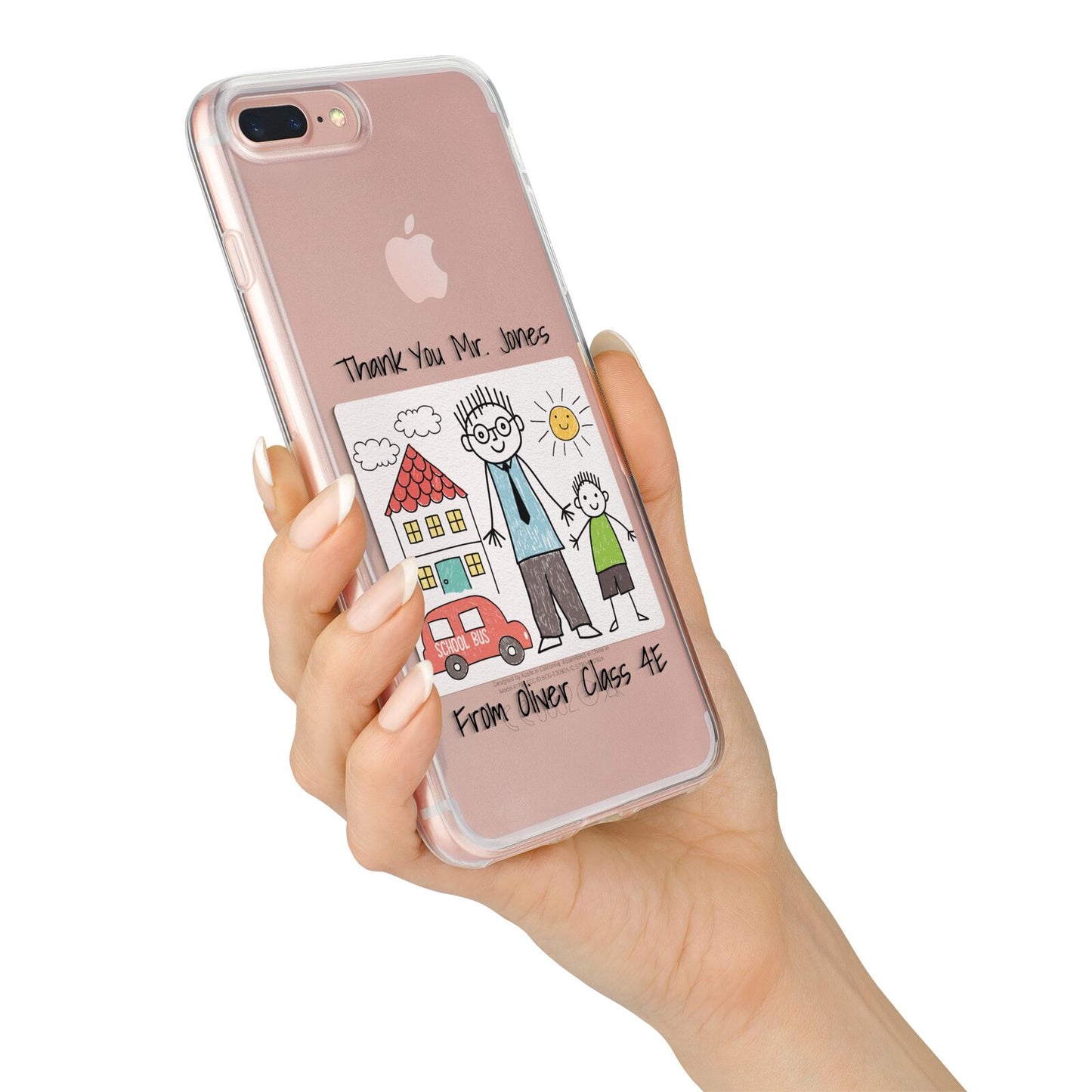 Personalised Kids Drawing Thank You Teacher iPhone 7 Plus Bumper Case on Rose Gold iPhone Alternative Image