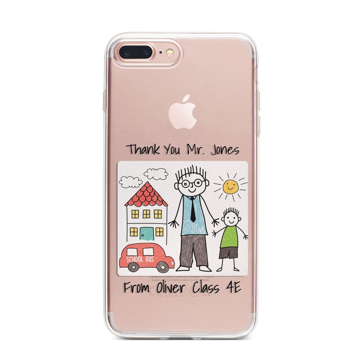 Personalised Kids Drawing Thank You Teacher iPhone 7 Plus Bumper Case on Rose Gold iPhone