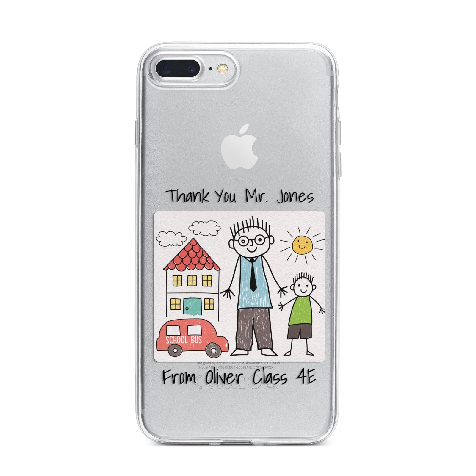 Personalised Kids Drawing Thank You Teacher iPhone 7 Plus Bumper Case on Silver iPhone