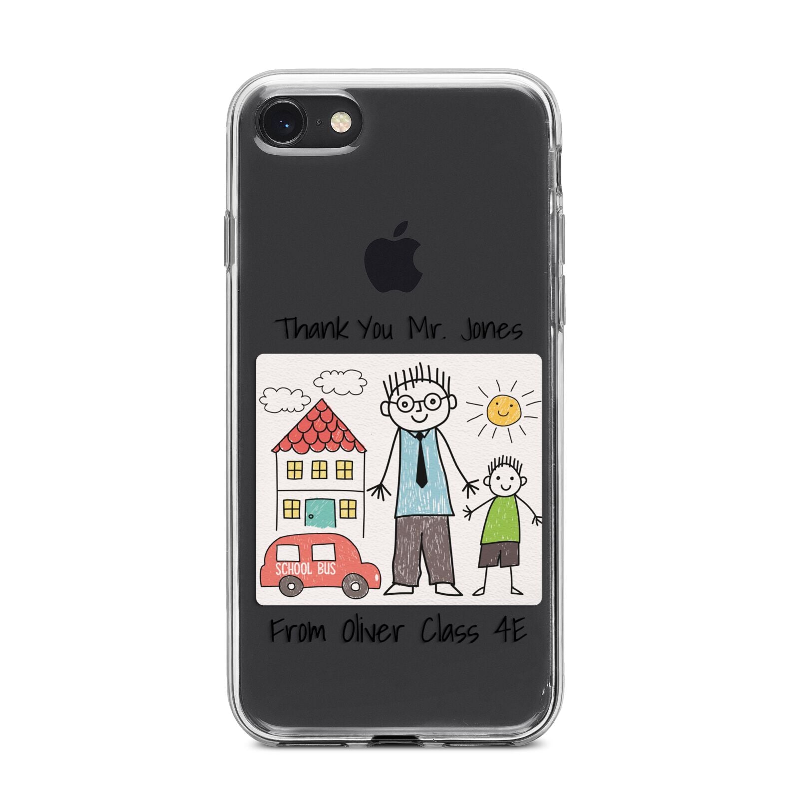 Personalised Kids Drawing Thank You Teacher iPhone 8 Bumper Case on Black iPhone