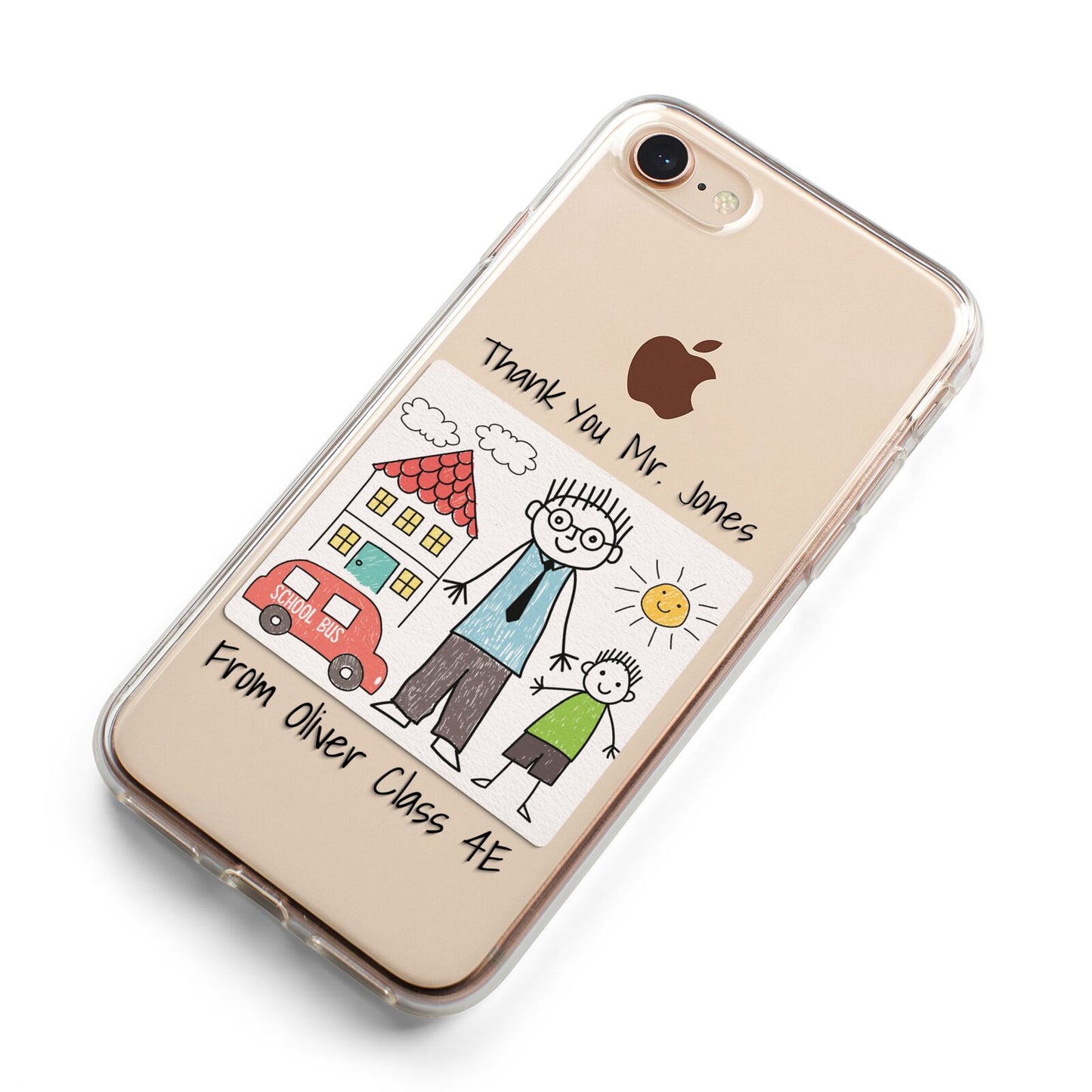 Personalised Kids Drawing Thank You Teacher iPhone 8 Bumper Case on Rose Gold iPhone Alternative Image