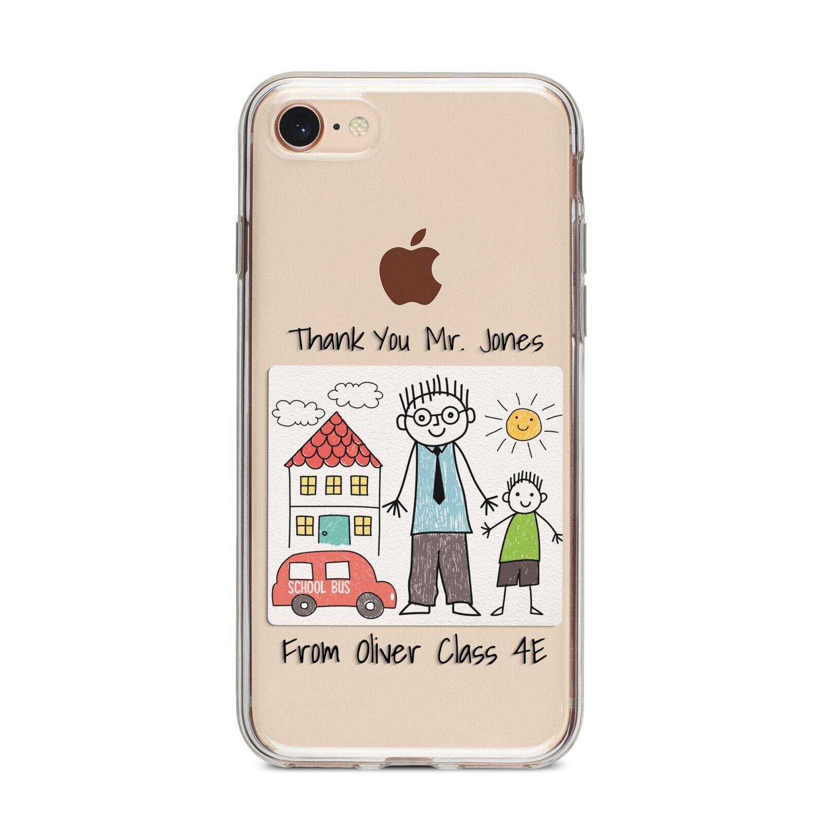 Personalised Kids Drawing Thank You Teacher iPhone 8 Bumper Case on Rose Gold iPhone