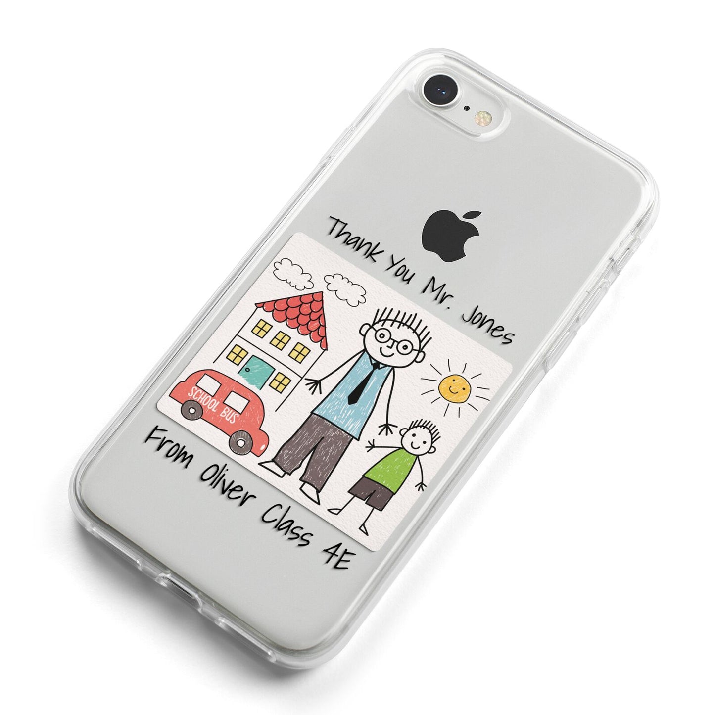 Personalised Kids Drawing Thank You Teacher iPhone 8 Bumper Case on Silver iPhone Alternative Image