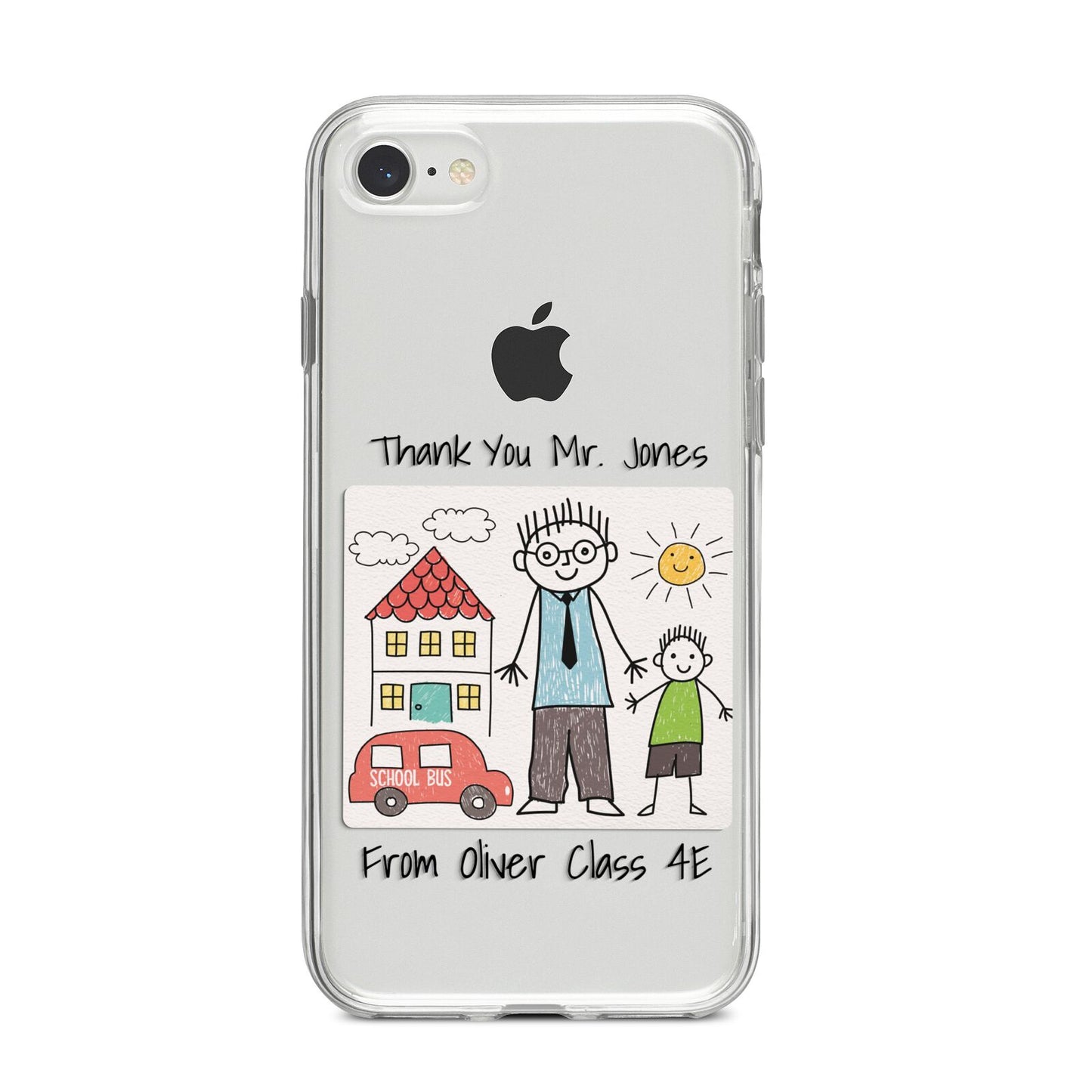 Personalised Kids Drawing Thank You Teacher iPhone 8 Bumper Case on Silver iPhone