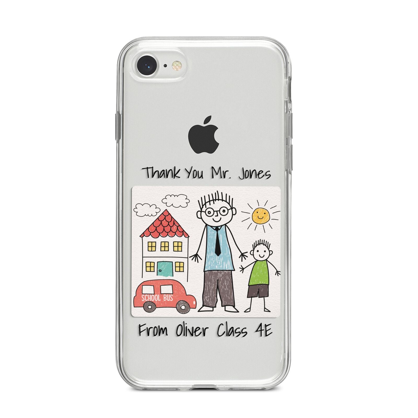 Personalised Kids Drawing Thank You Teacher iPhone 8 Bumper Case on Silver iPhone