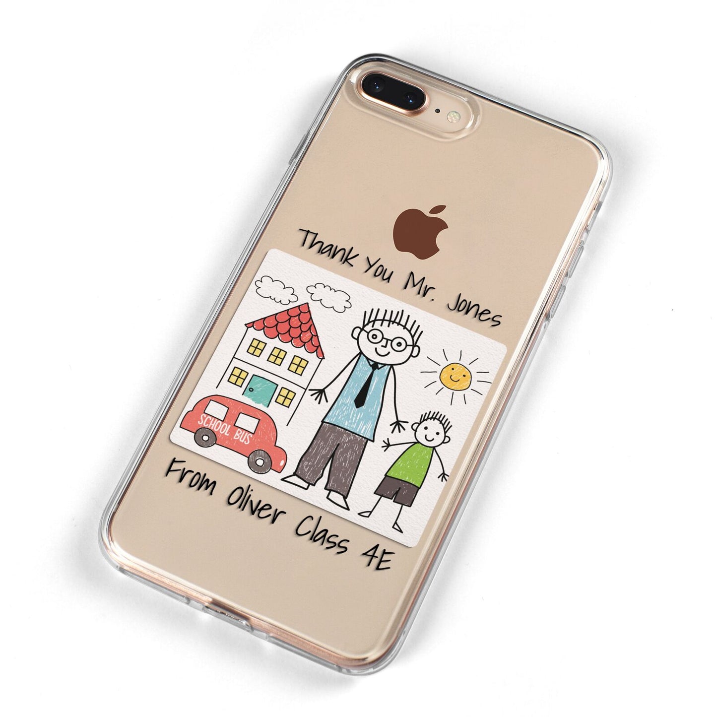 Personalised Kids Drawing Thank You Teacher iPhone 8 Plus Bumper Case on Gold iPhone Alternative Image