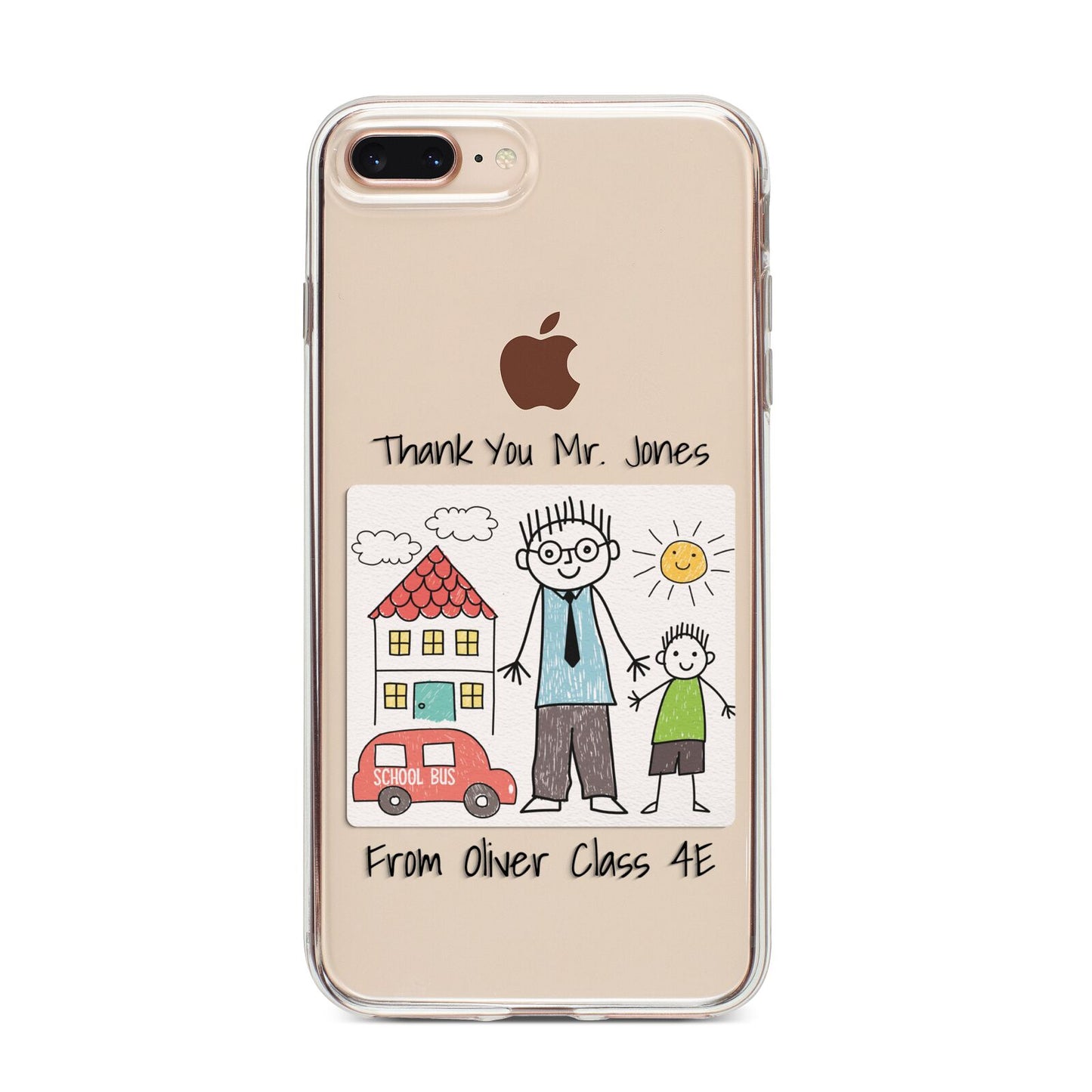 Personalised Kids Drawing Thank You Teacher iPhone 8 Plus Bumper Case on Gold iPhone