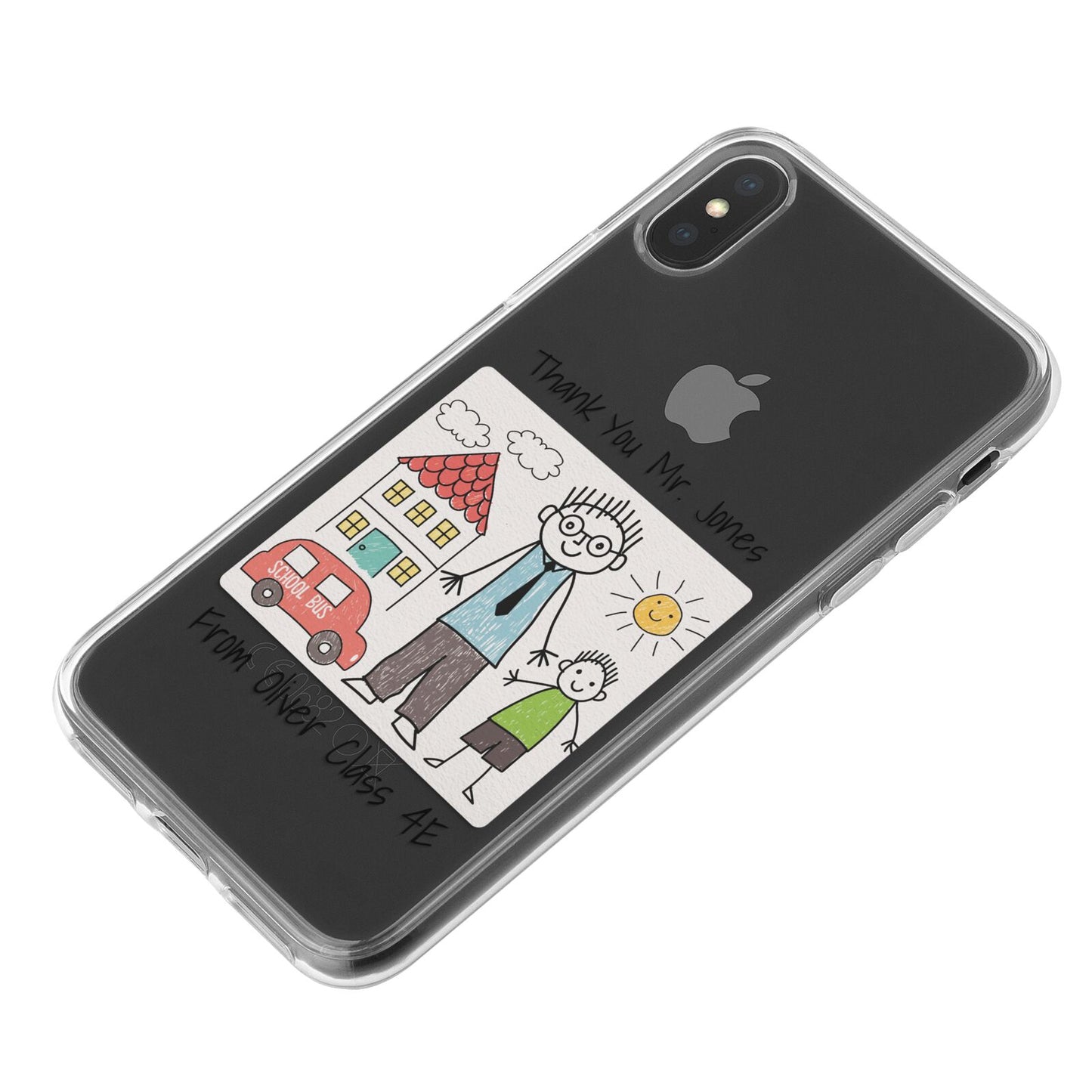 Personalised Kids Drawing Thank You Teacher iPhone X Bumper Case on Black iPhone