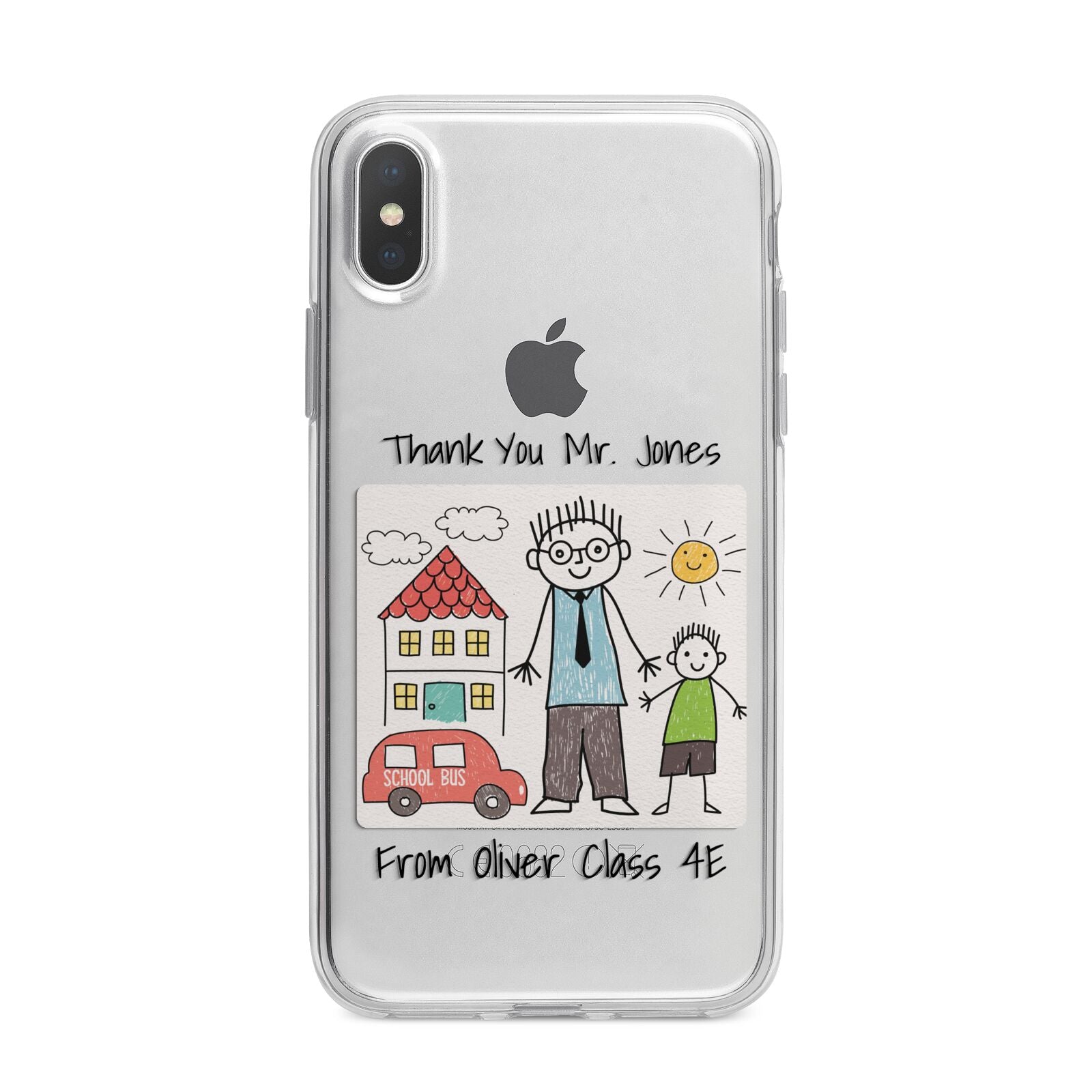 Personalised Kids Drawing Thank You Teacher iPhone X Bumper Case on Silver iPhone Alternative Image 1