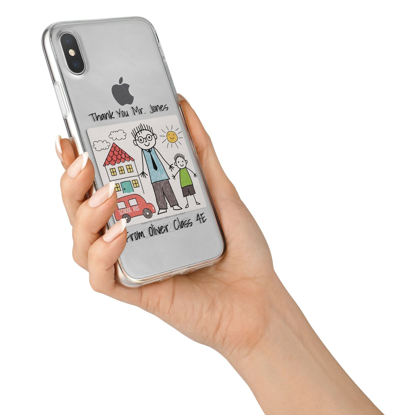 Personalised Kids Drawing Thank You Teacher iPhone X Bumper Case on Silver iPhone Alternative Image 2