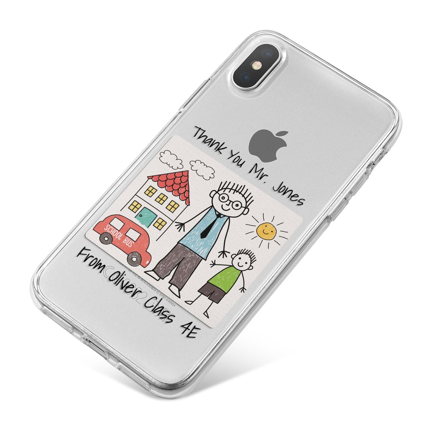 Personalised Kids Drawing Thank You Teacher iPhone X Bumper Case on Silver iPhone