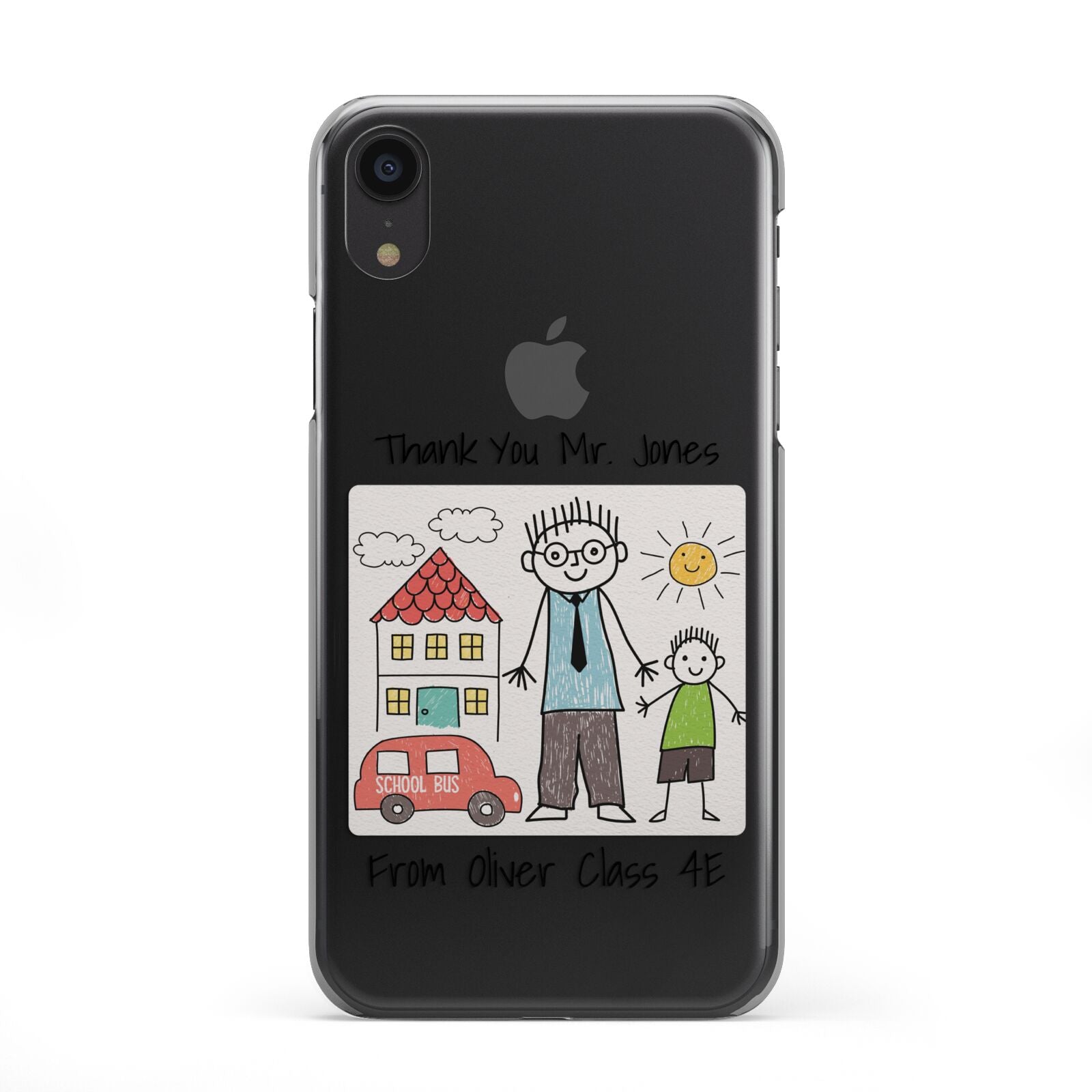 Personalised Kids Drawing Thank You Teacher iPhone XR 2D Snap Case on Black Phone