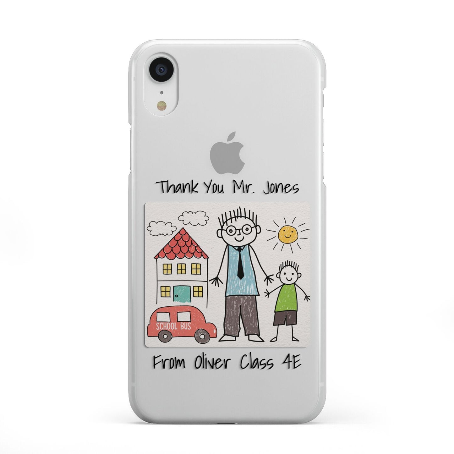 Personalised Kids Drawing Thank You Teacher iPhone XR 2D Snap Case on White Phone