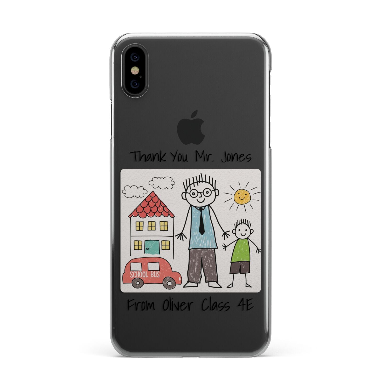 Personalised Kids Drawing Thank You Teacher iPhone XS Max 2D Snap Case on Black Phone