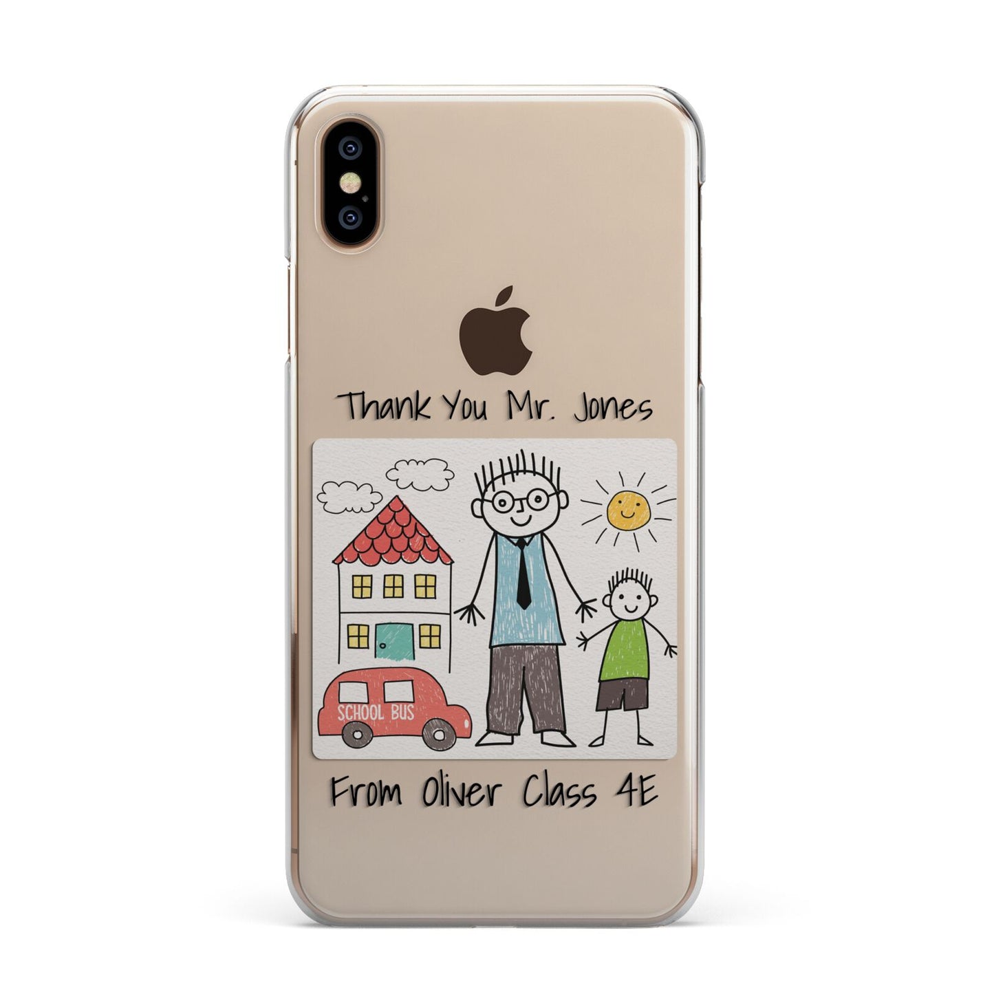 Personalised Kids Drawing Thank You Teacher iPhone XS Max 2D Snap Case on Gold Phone