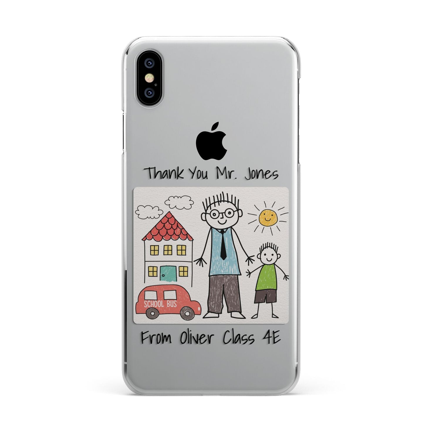 Personalised Kids Drawing Thank You Teacher iPhone XS Max 2D Snap Case on Silver Phone