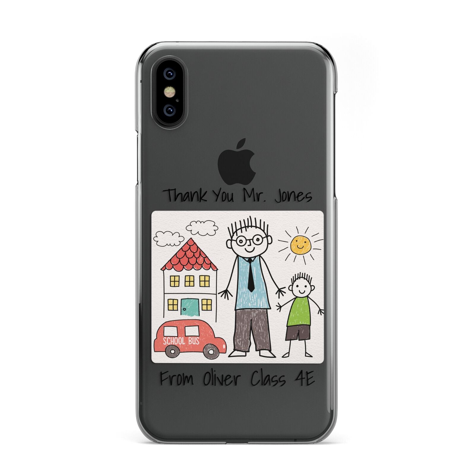 Personalised Kids Drawing Thank You Teacher iPhone Xs 2D Snap on Black Phone