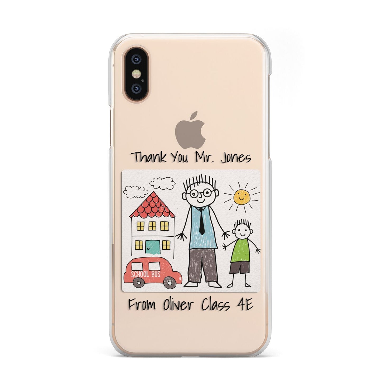 Personalised Kids Drawing Thank You Teacher iPhone Xs 2D Snap on Gold Phone