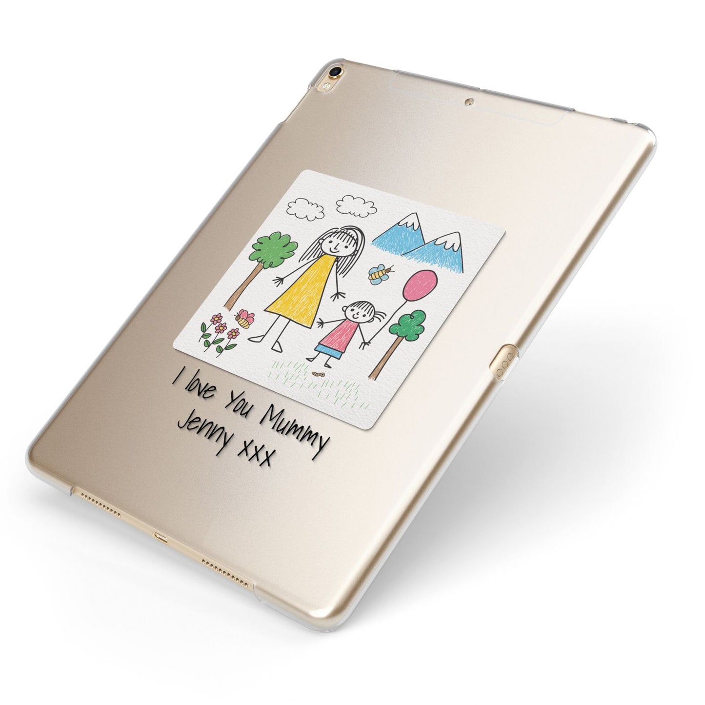 Personalised Kids Drawing Upload Apple iPad Case on Gold iPad Side View