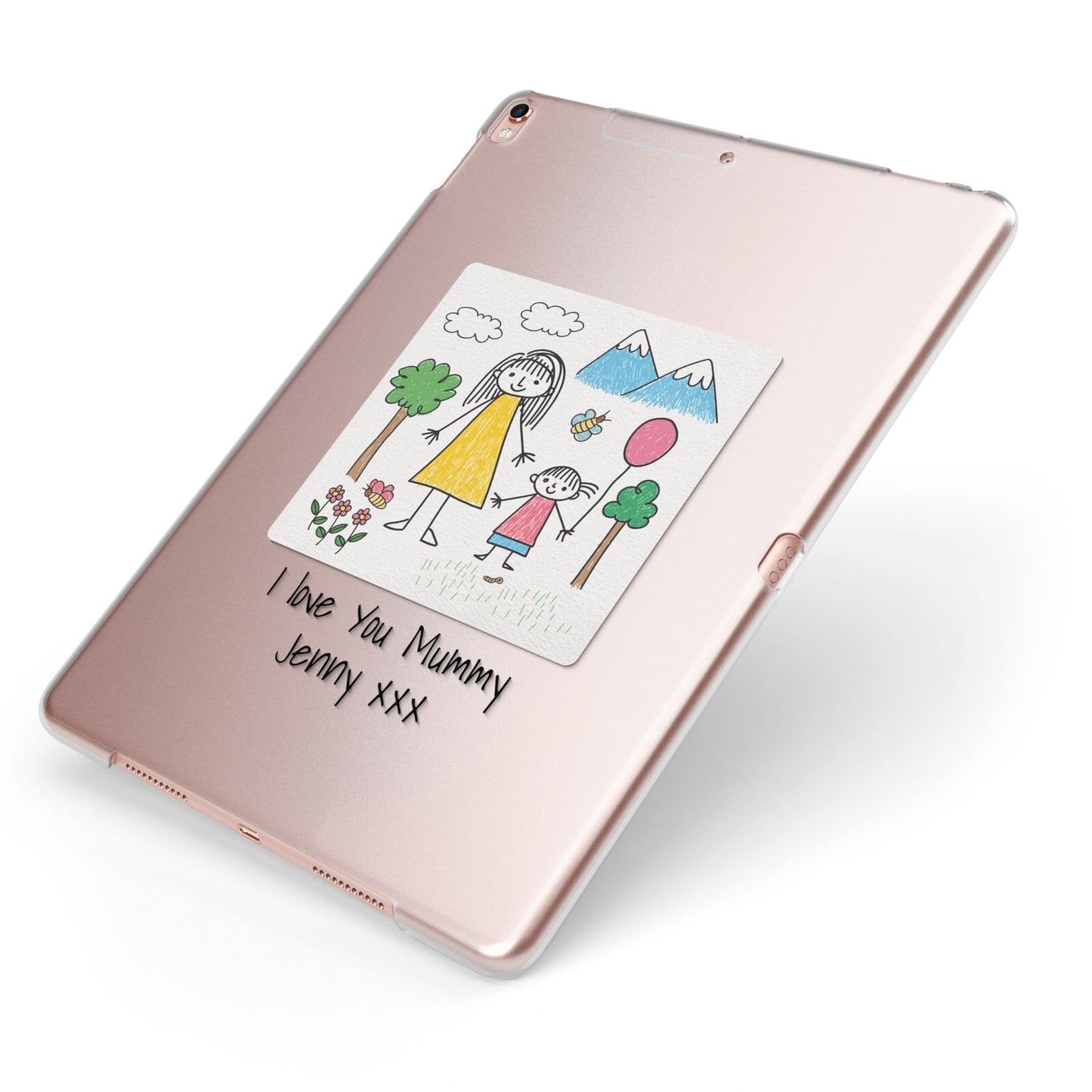 Personalised Kids Drawing Upload Apple iPad Case on Rose Gold iPad Side View