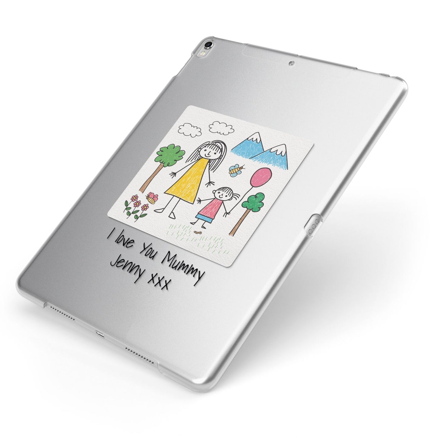 Personalised Kids Drawing Upload Apple iPad Case on Silver iPad Side View